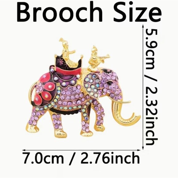 Betsey Johnson Elephant Brooch Gold Tone with Copper & Iridescent Crystals - Picture 2 of 2